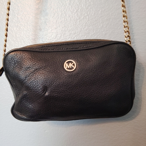 Michael Kors Crossbody Gold Chain Strap Black Leather - Picture 12 of 16